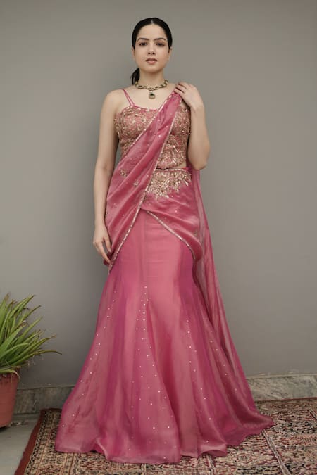 Rirasa Azra Embroidered Pre-Draped Lehenga Saree With Blouse 