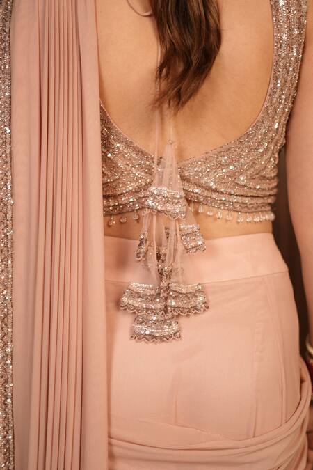 Ritika Verma_Pink Lycra Sequins, Stones Nadia Embellished Pre-draped Saree With Blouse _Online_at_Aza_Fashions