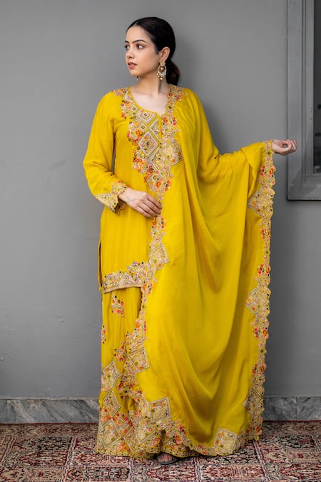 Rirasa Manar Resham Embroidered Kurta Sharara Set 