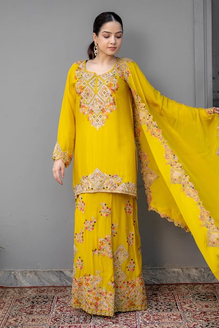 Rirasa Manar Resham Embroidered Kurta Sharara Set 