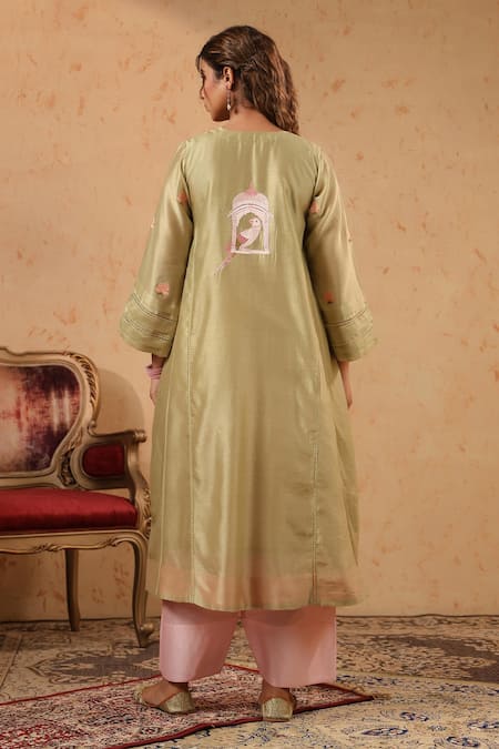 Anshu Wadhwa Chanderi Embroidered Kurta & Palazzo Set 