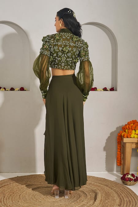 Rimple Agrawal Wildflower Embroidered Blouse & Draped Skirt Set 