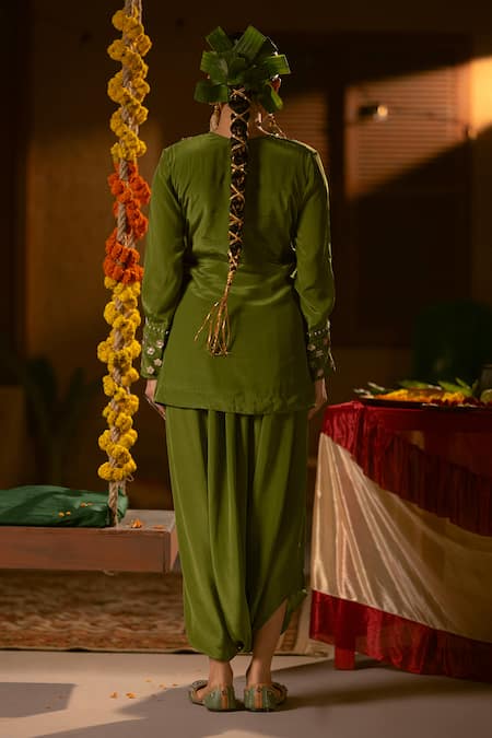 Prahnaaya Sunira Green Tunic & Dhoti Skirt Set 