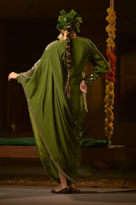 Prahnaaya Sunira Green Embroidered Top Skirt Set 