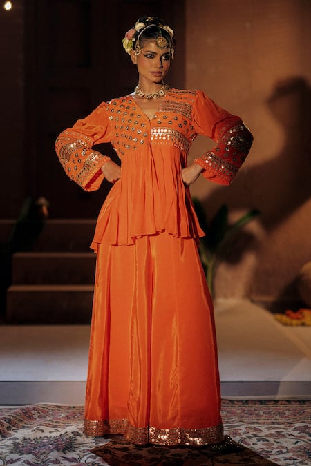 Prahnaaya Mangala Embroidered Peplum Top & Palazzo Set 