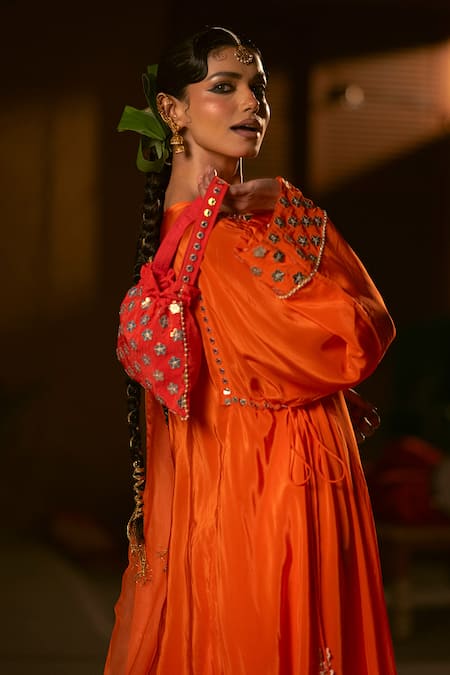 Buy_Prahnaaya_Red Applique, Pearls Ramani Phool Potli _Online_at_Aza_Fashions