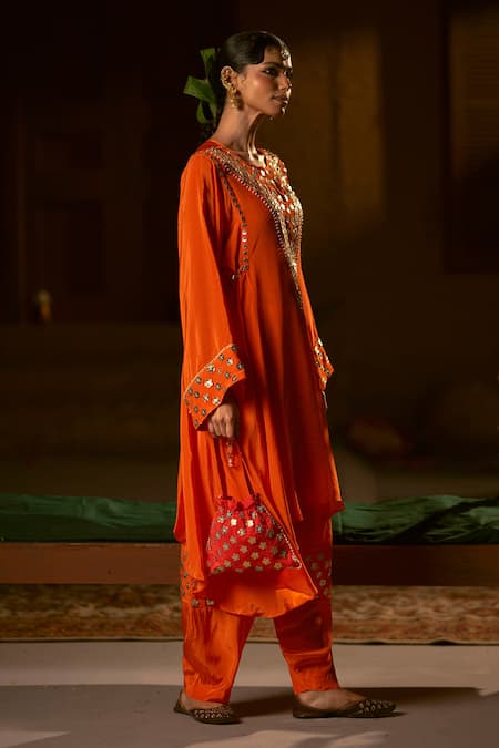 Shop_Prahnaaya_Red Applique, Pearls Ramani Phool Potli _Online_at_Aza_Fashions