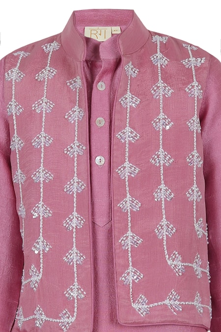 Rang By Les Petits_Purple Silk Sequins Embroidered Nehru Jacket Set _Online_at_Aza_Fashions