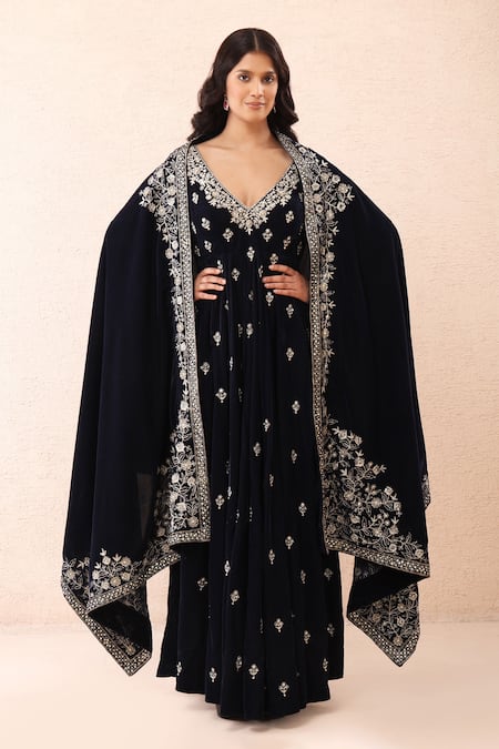 Priyanka Jain Velvet Embroidered Anarkali With Dupatta 