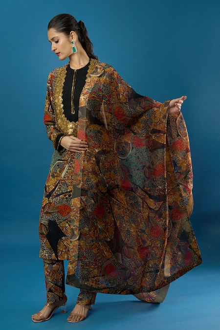 Buy Anamika Khanna Multi Color Sequins, Embroidery Round Neck Elephant Eye Print Kurta Set Online at Aza Fashions Buy_Anamika Khanna_Multi Color Sequins, Embroidery Round Neck Elephant Eye Print Kurta Set _Online_at_Aza_Fashions