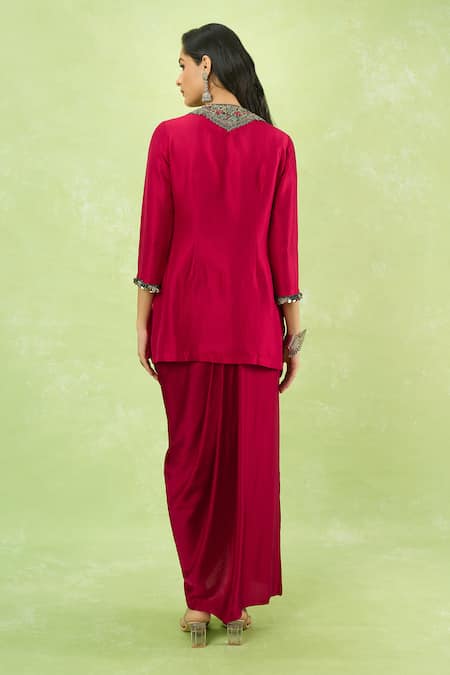 Prisho Embroidered Kurta With Draped Skirt 