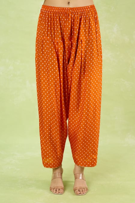 Sheetal Batra Orange Embroidery, Gota Patti Round Neck, Split Kurta With Salwar at Aza Fashions Sheetal Batra_Orange Embroidery, Gota Patti Round Neck, Split Kurta With Salwar _at_Aza_Fashions