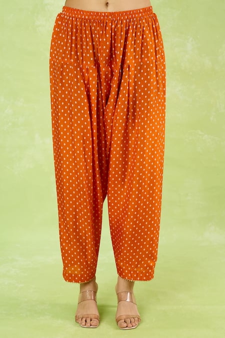 Sheetal Batra_Orange Embroidery V-neck Long Kurta With Salwar _Online_at_Aza_Fashions