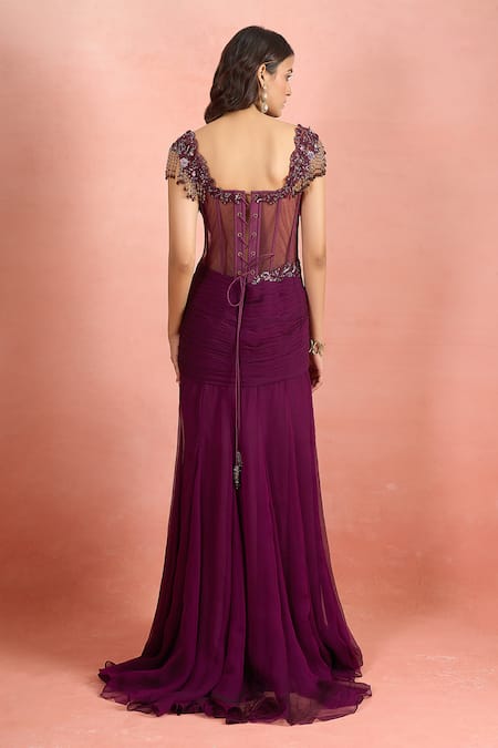 Tarun Tahiliani Sequin Embroidered Draped Gown 