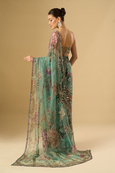 Mahima Mahajan Floral Print Pre-Draped Saree With Blouse 