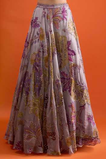 Shop Mahima Mahajan Purple Sequins, Beads, Embroidery Sweetheart Floral Pattern Lehenga With Corset Online at Aza Fashions Shop_Mahima Mahajan_Purple Sequins, Beads, Embroidery Sweetheart Floral Pattern Lehenga With Corset _Online_at_Aza_Fashions