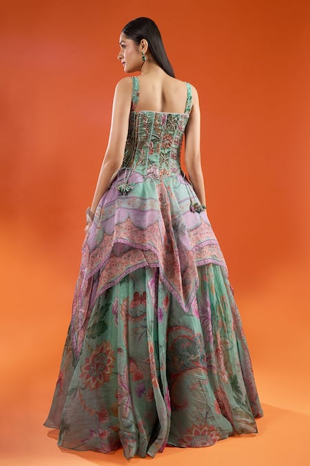 Mahima Mahajan Ruffle Printed Lehenga With Corset 