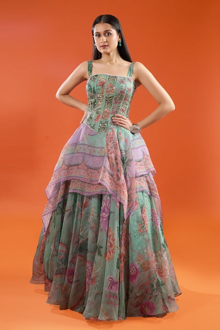 Mahima Mahajan Ruffle Printed Lehenga With Corset 