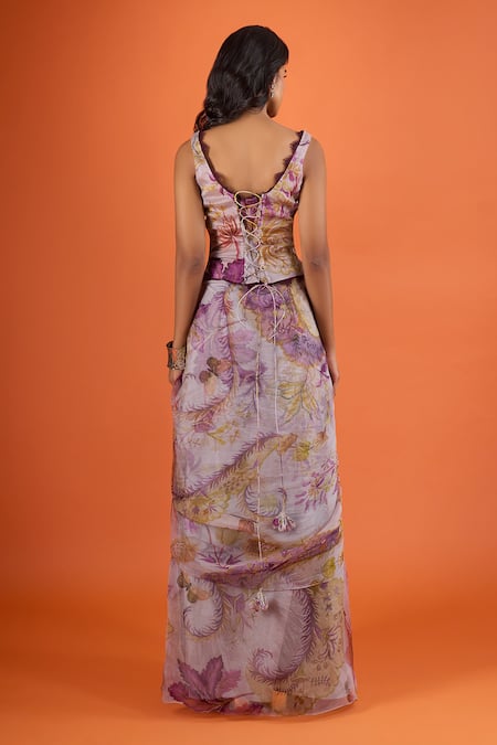 Mahima Mahajan Floral Print Corset With Draped Skirt 