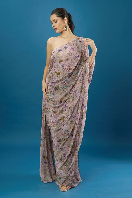 Anamika Khanna Purple Asymmetric Printed Draped Dress Online at Aza Fashions Anamika Khanna_Purple Asymmetric Printed Draped Dress _Online_at_Aza_Fashions