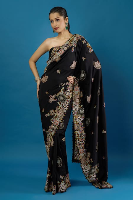 Shop Anamika Khanna Black Embroidery, Sequins Saree With Unstitched Blouse Piece Online at Aza Fashions Shop_Anamika Khanna_Black Embroidery, Sequins Saree With Unstitched Blouse Piece _Online_at_Aza_Fashions