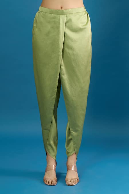 Buy_Prisho_Green Embroidery, Beads, Stones Round Neck Kaftan And Pant Set _Online_at_Aza_Fashions