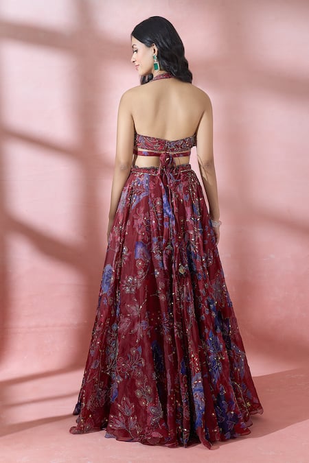 Mahima Mahajan Floral Pattern Royal Red Lehenga Set 