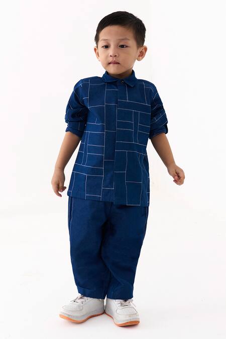 Three Geometric Line Work Denim Shirt