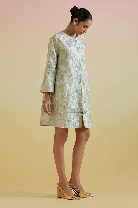 Buy_Bunka_White Cotton Round Neck Ziva Floral Pattern Jacket _Online_at_Aza_Fashions