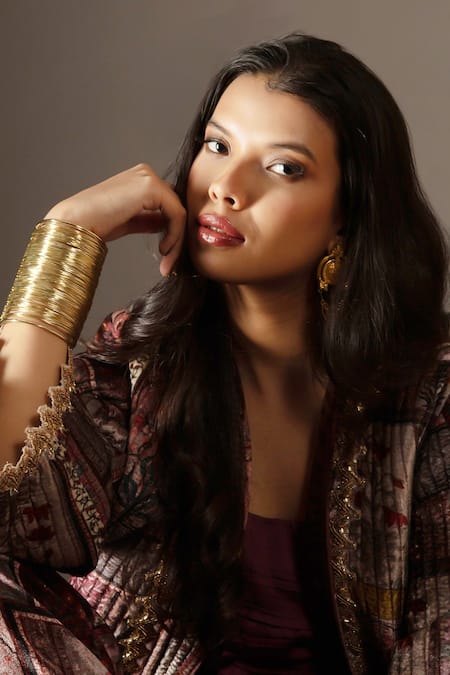 Shop_Bunka_Multi Color Velvet Embroidery V-neck Quilted Jacket _Online_at_Aza_Fashions