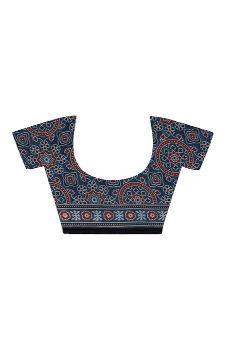 Buy_Geroo Jaipur_Blue Modal, Silk Zari, Hand Block Print Saree With Unstitched Blouse Piece _Online_at_Aza_Fashions