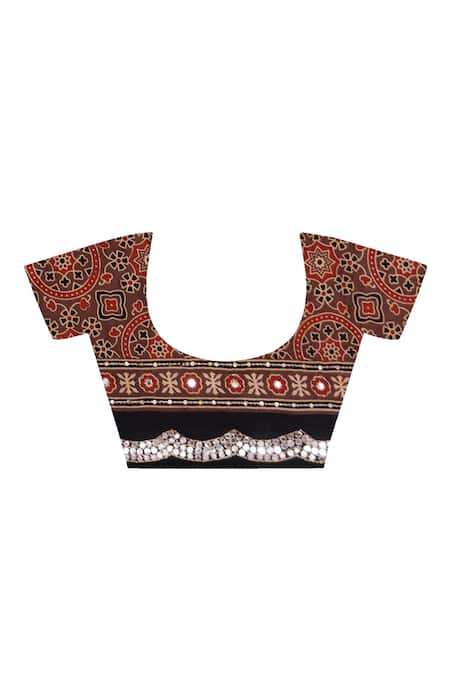 Buy_Geroo Jaipur_Beige Modal Sequins, Zari Block Printed Saree With Unstitched Blouse Piece 