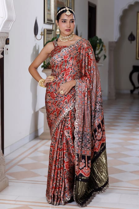 Geroo Jaipur Printed Saree With Unstitched Blouse Piece 