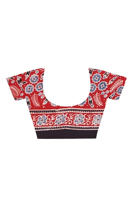 Geroo Jaipur_Maroon Modal, Silk Ajrakh Hand Block Print Saree With Unstitched Blouse Piece _Online_at_Aza_Fashions