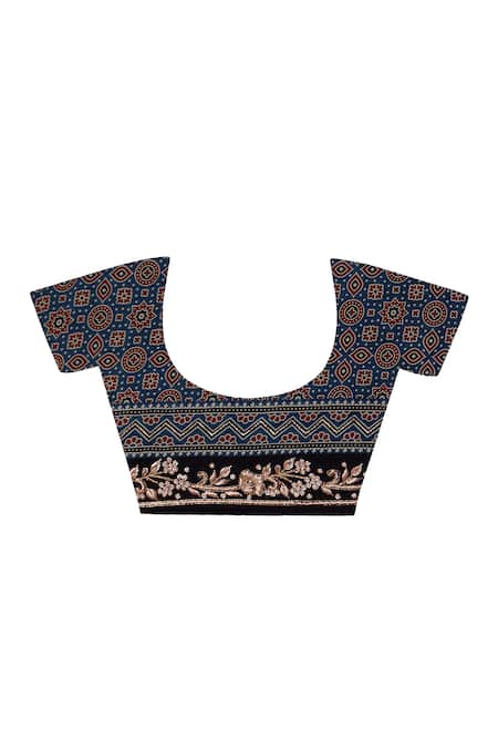 Geroo Jaipur_Blue Modal, Silk Zari, Hand Block Print Saree With Unstitched Blouse Piece _Online_at_Aza_Fashions