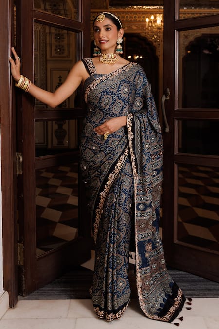 Geroo Jaipur Hand Block Print Saree With Unstitched Blouse Piece 