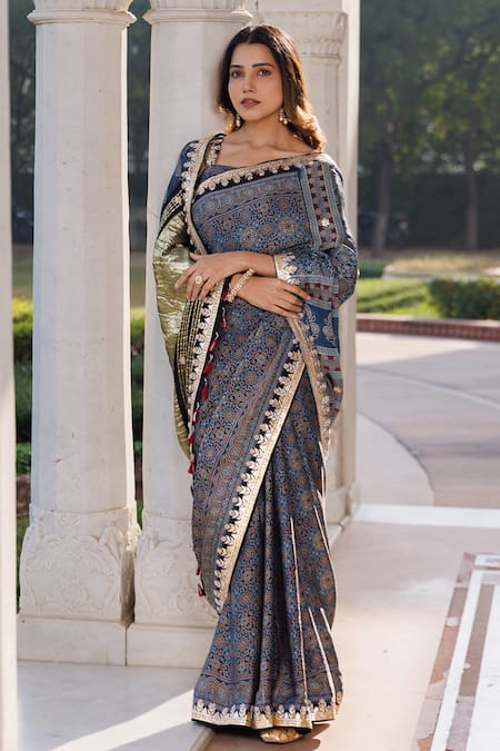 Geroo Jaipur Hand Block Printed Saree With Unstitched Blouse Piece 