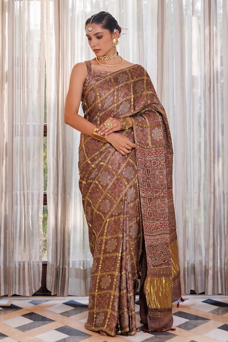 Geroo Jaipur Printed Saree With Unstitched Blouse Piece 
