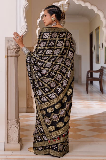 Geroo Jaipur Ajrakh Saree With Unstitched Blouse Piece 