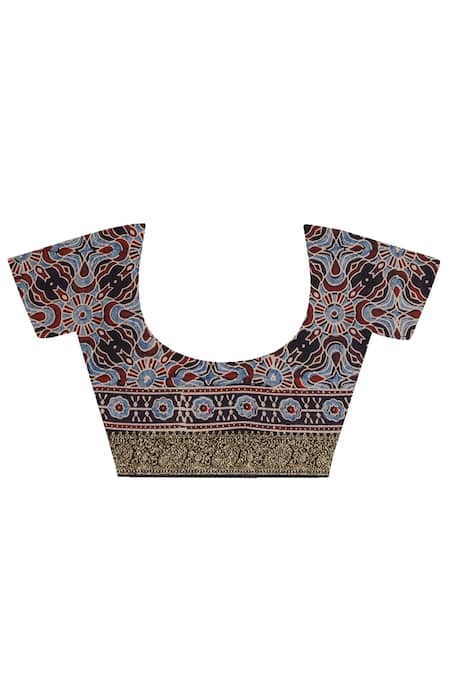 Buy_Geroo Jaipur_Black Modal, Silk Zari, Tassels Ajrakh Saree With Unstitched Blouse Piece 