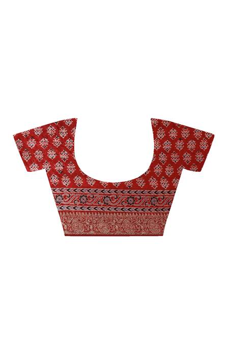 Buy_Geroo Jaipur_Maroon Modal, Silk Zari Ajrakh Pattern Saree With Unstitched Blouse Piece _Online_at_Aza_Fashions