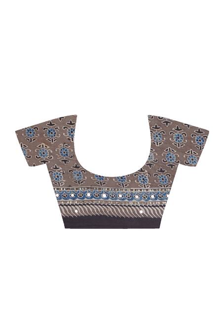 Geroo Jaipur_Blue Modal, Silk Sequins, Embroidery Woven Saree With Unstitched Blouse Piece _Online_at_Aza_Fashions