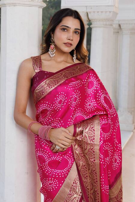 Geroo Jaipur_Pink Silk Zari Woven Saree With Unstitched Blouse Piece _at_Aza_Fashions