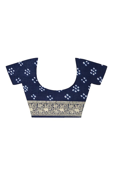 Geroo Jaipur_Blue Silk Zari Bandhani Woven Saree With Unstitched Blouse Piece _Online_at_Aza_Fashions