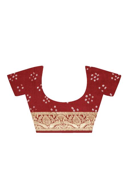 Geroo Jaipur Red Silk Zari Bandhani Pattern Saree With Unstitched Blouse Piece Online at Aza Fashions Geroo Jaipur_Red Silk Zari Bandhani Pattern Saree With Unstitched Blouse Piece _Online_at_Aza_Fashions