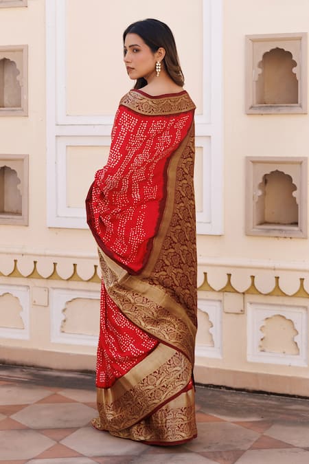 Geroo Jaipur Bandhani Pattern Saree With Unstitched Blouse Piece 