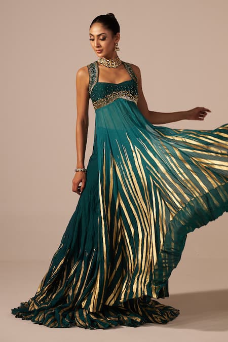 Jyoti Sachdev Iyer Metallic Print Anarkali & Gharara Set 