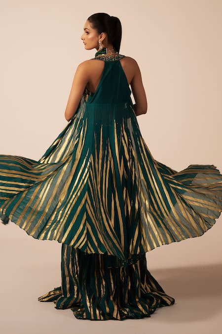 Jyoti Sachdev Iyer Metallic Print Jacket Lehenga Set 