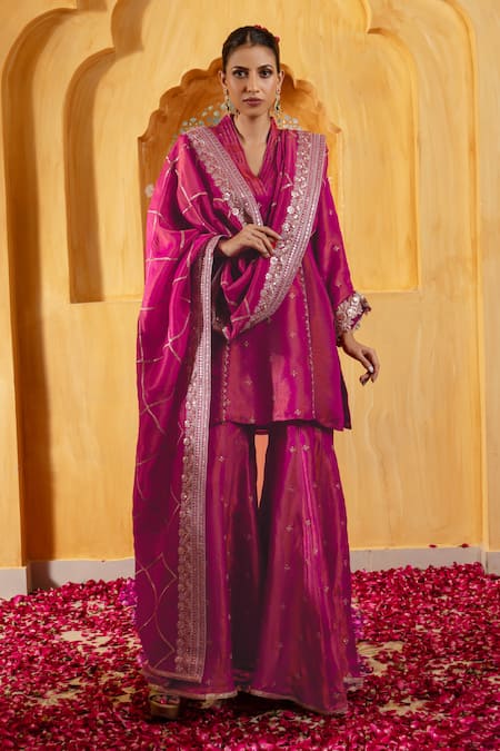 Monk & Mei By Sonia Anand Kashi Embroidered Kurta Sharara Set 