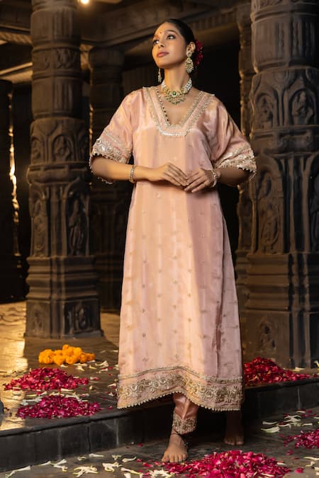 Shop_Monk & Mei By Sonia Anand_Blush Tissue, Silk, Shantoon Zari, Embellished Benarasi Kurta And Salwar Set 